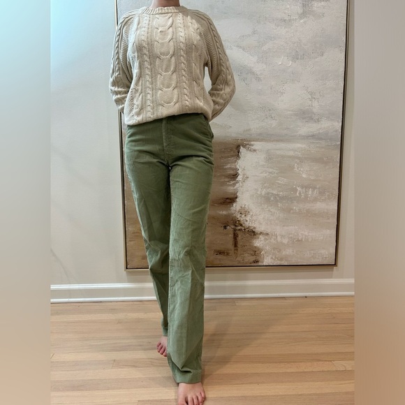 VTG Yves Saint Laurent green bootcut corduroy pants flap pocket high rise 27 - Picture 1 of 11